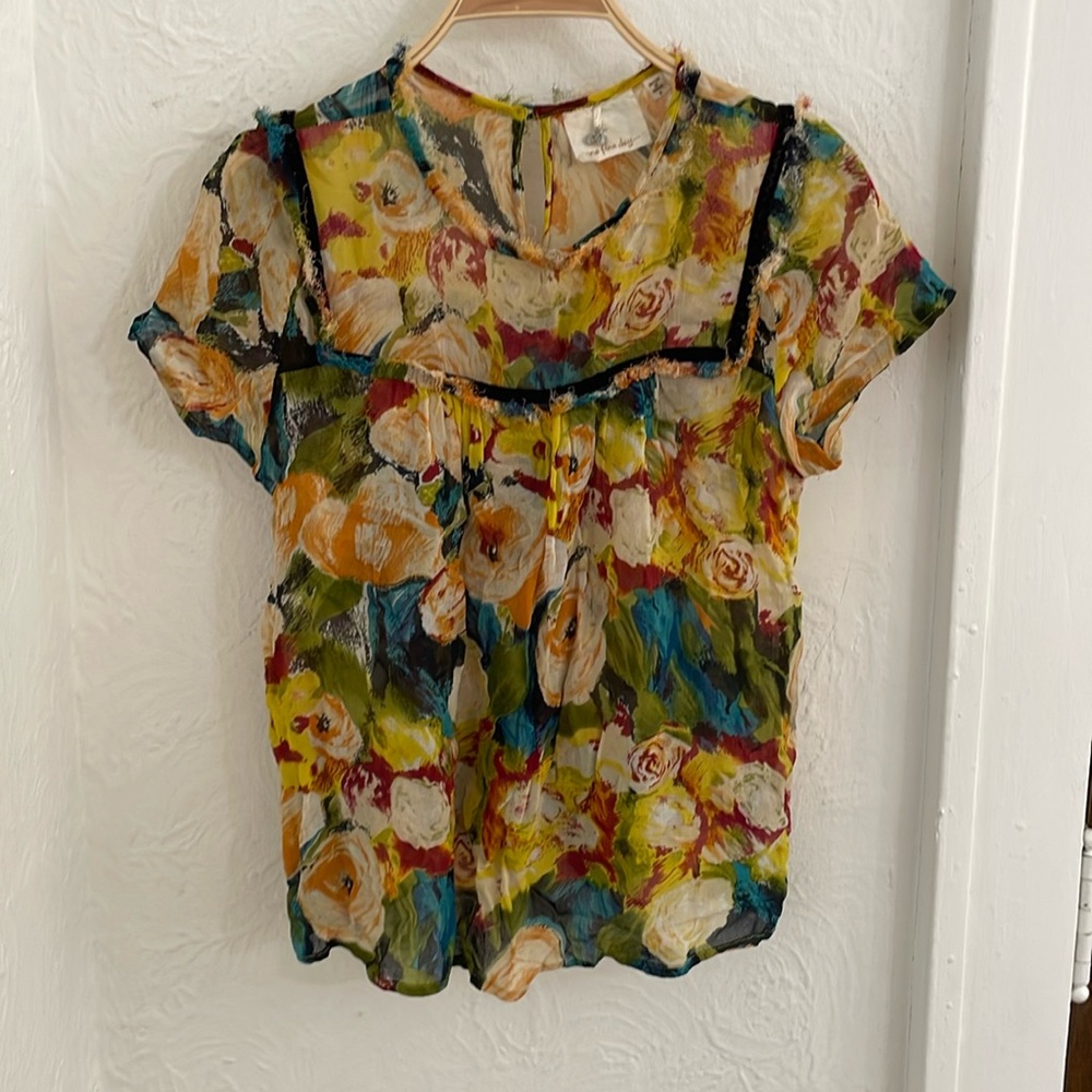ONE FINE DAY Women's Sheer Floral Roses Pullover Blouse Size S
